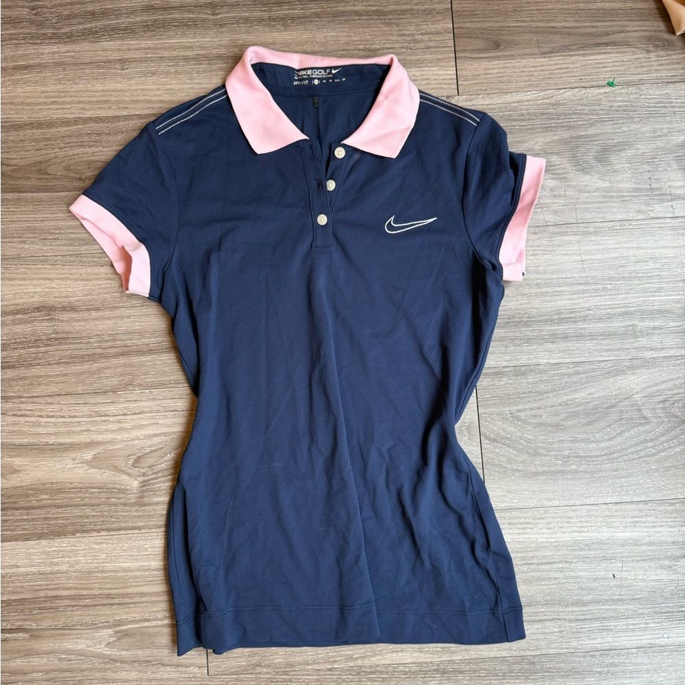 Nike Dri-FIT short-sleeve golf polo shirt blue and pink collar and cuffs XS